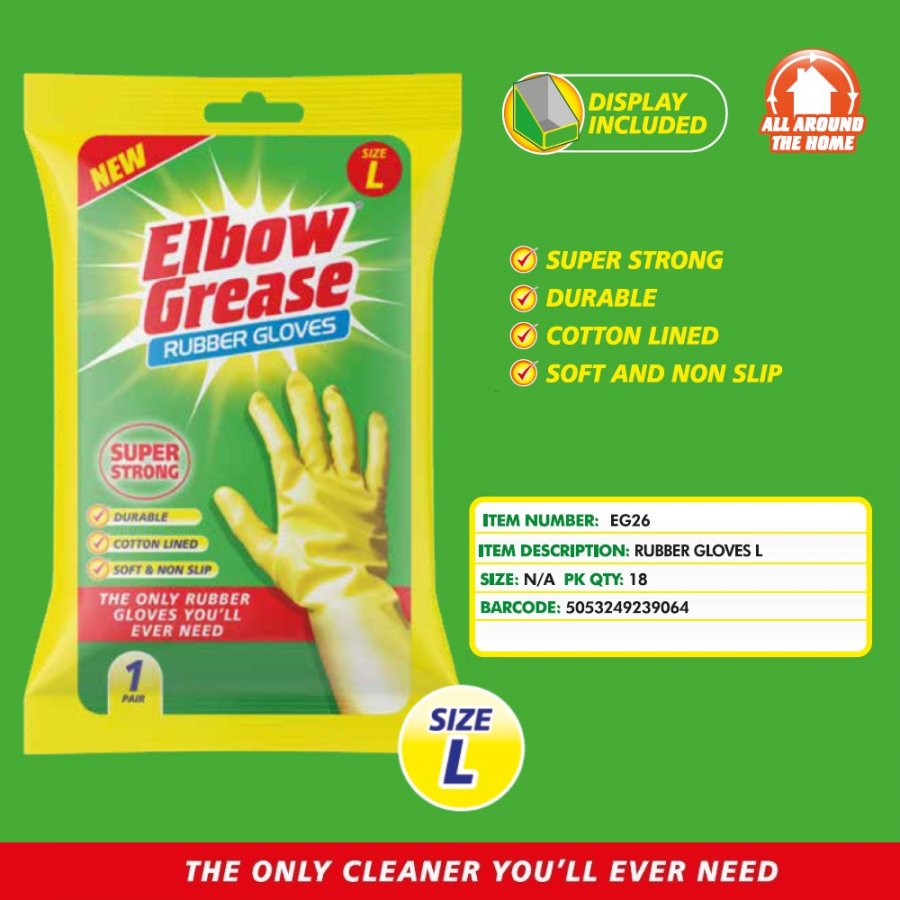 ELBOW GREASE SUPER STRONG RUBBER GLOVE LARGE 1PK