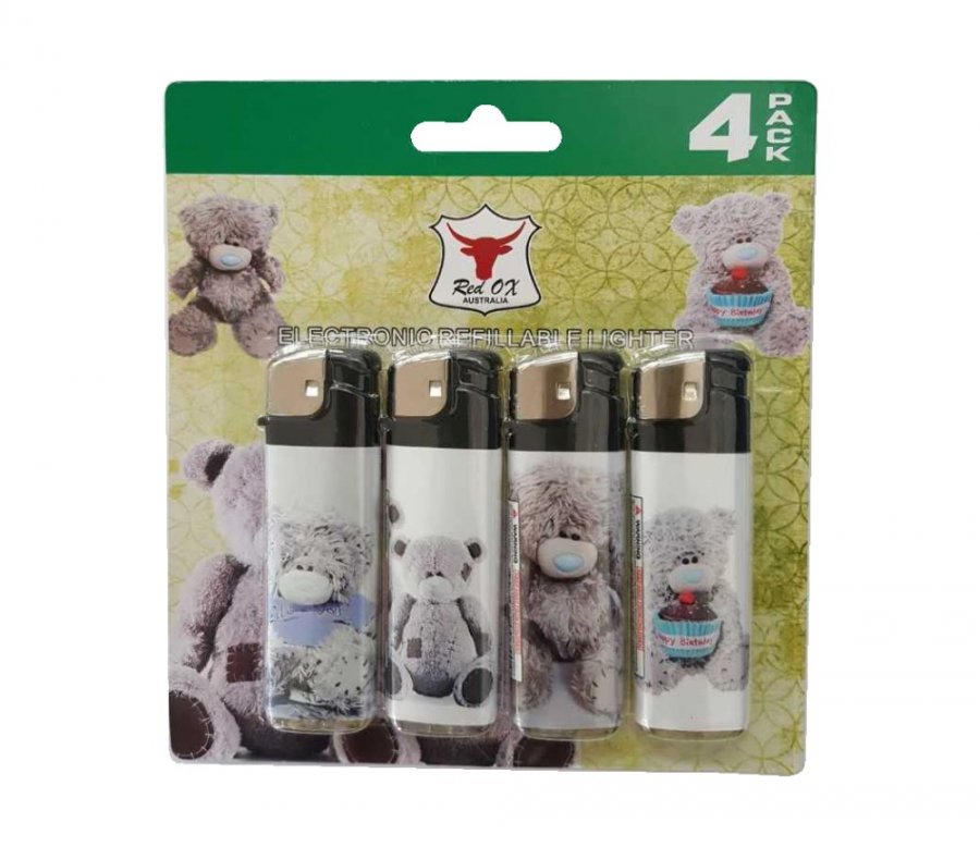 Teddy Pack of 4 Electronic Gas Refillable Lighters RF-834-Teddy-PK4