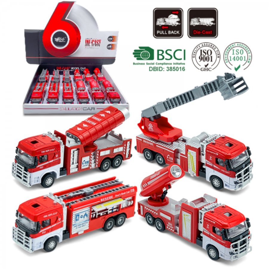 1:60 Diecast Models Fire Truck (4 Assorted, 7" Model) MY2462D-12