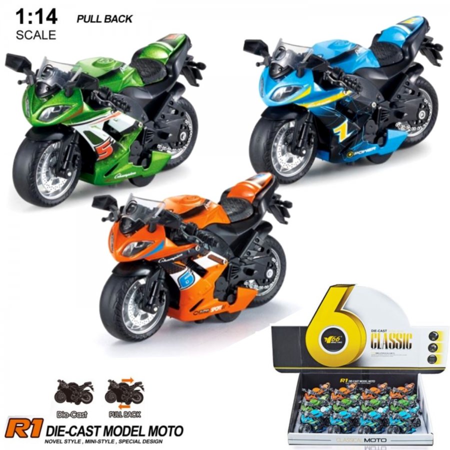 5\" Diecast Model 1:14 Moto Bike A (3 Asst. Colours, Pull Back Action) MY2472D-12