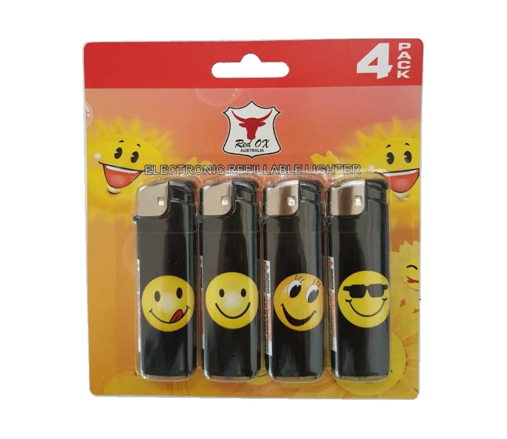 Smiley Pack of 4 Electronic Gas Refillable Lighters RF-834-Smiley-PK4