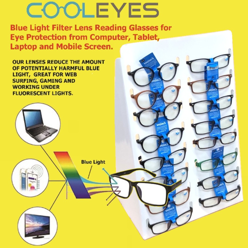 Buy 72 Pairs Cooleyes Anti Blue Light Lens Reading Glasses Package Deal, Choose Free Reading Glasses Or Free Display Stand