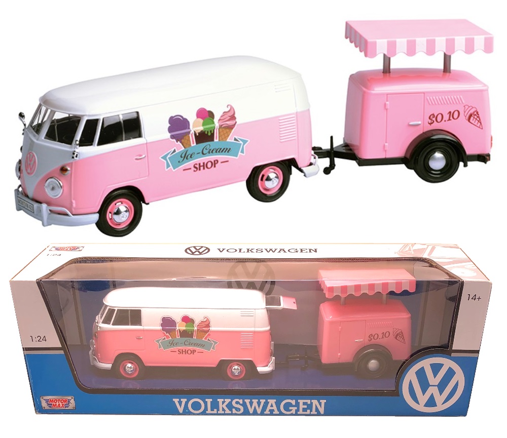 1:24 Volkswagen Type 2 (T1) - Delivery Van and Refrigeration Trailer (Pink with White) MM79672RT